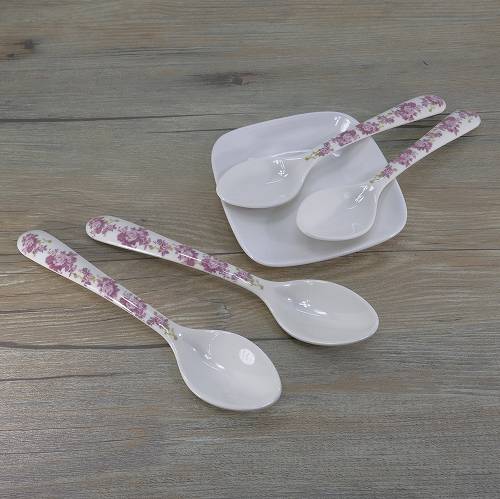メラミン スプーン バラ柄 ローズ 4本セット デザートスプーン カレー