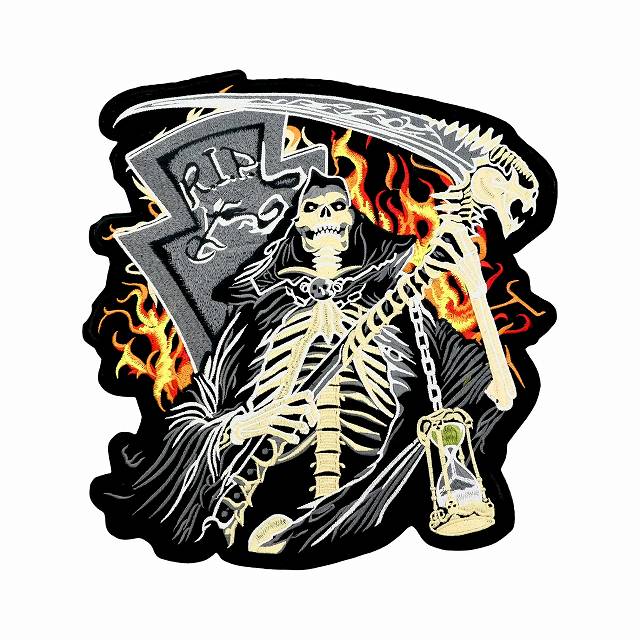 ワッペン 大きい アイロン 刺繍 ドクロ R.I.P 斧 ビッグ パッチワーク