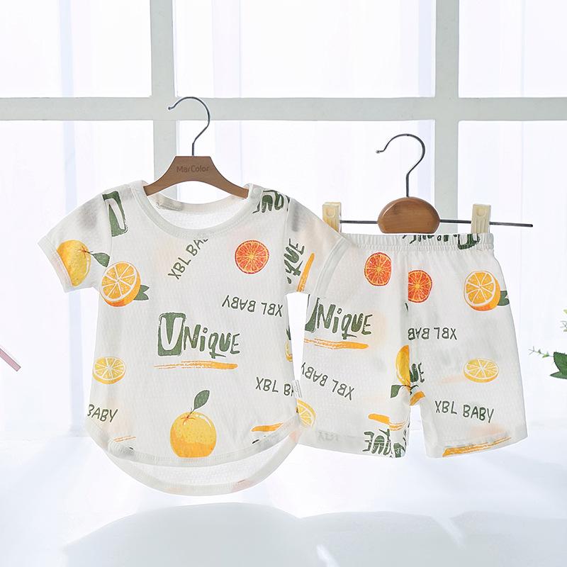 пижама baby Kids девочка мужчина ночное белье короткий рукав хлопок 100% салон одежда лето младенец ребенок тонкий . пот празднование рождения верх и низ в комплекте круглый вырез симпатичный удобный 66cm 110cm