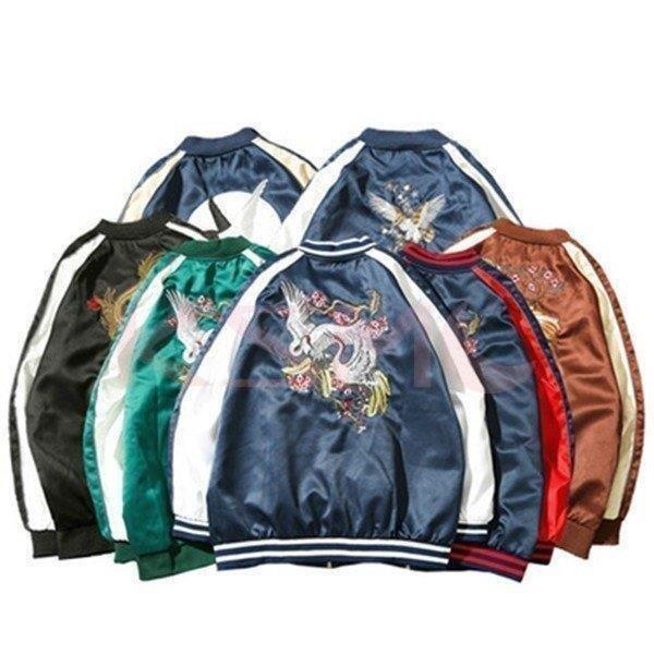  Japanese sovenir jacket мужской для мужчин и женщин Yokosuka вышивка блузон журавль атлас глянец casual двусторонний "куртка пилота" женский внешний весна осень 
