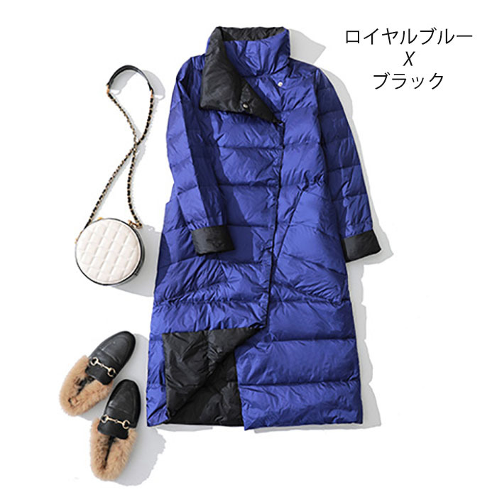 ダウンコート レディース ダウンジャケット 膝まで隠れるロング丈 ウルトラライトダウン リバーシブル 2WAY ベンチコート 大きいサイズ バイカラー モード heartsunny_dc05_10