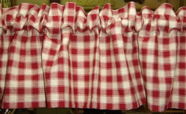  Country check * cafe curtain (20cm) frill less / dark red 