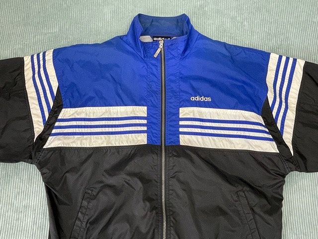 80's 90's Thai производства Vintage Adidas adidas нейлон жакет gaikotsu большой Silhouette синий чёрный белый десять тысяч национальный флаг бирка американский L [ta-1038]