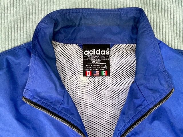 80's 90's Thai производства Vintage Adidas adidas нейлон жакет gaikotsu большой Silhouette синий чёрный белый десять тысяч национальный флаг бирка американский L [ta-1038]