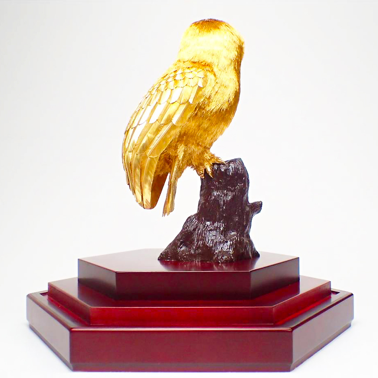 original made of gold ornament owl height 16.5cm