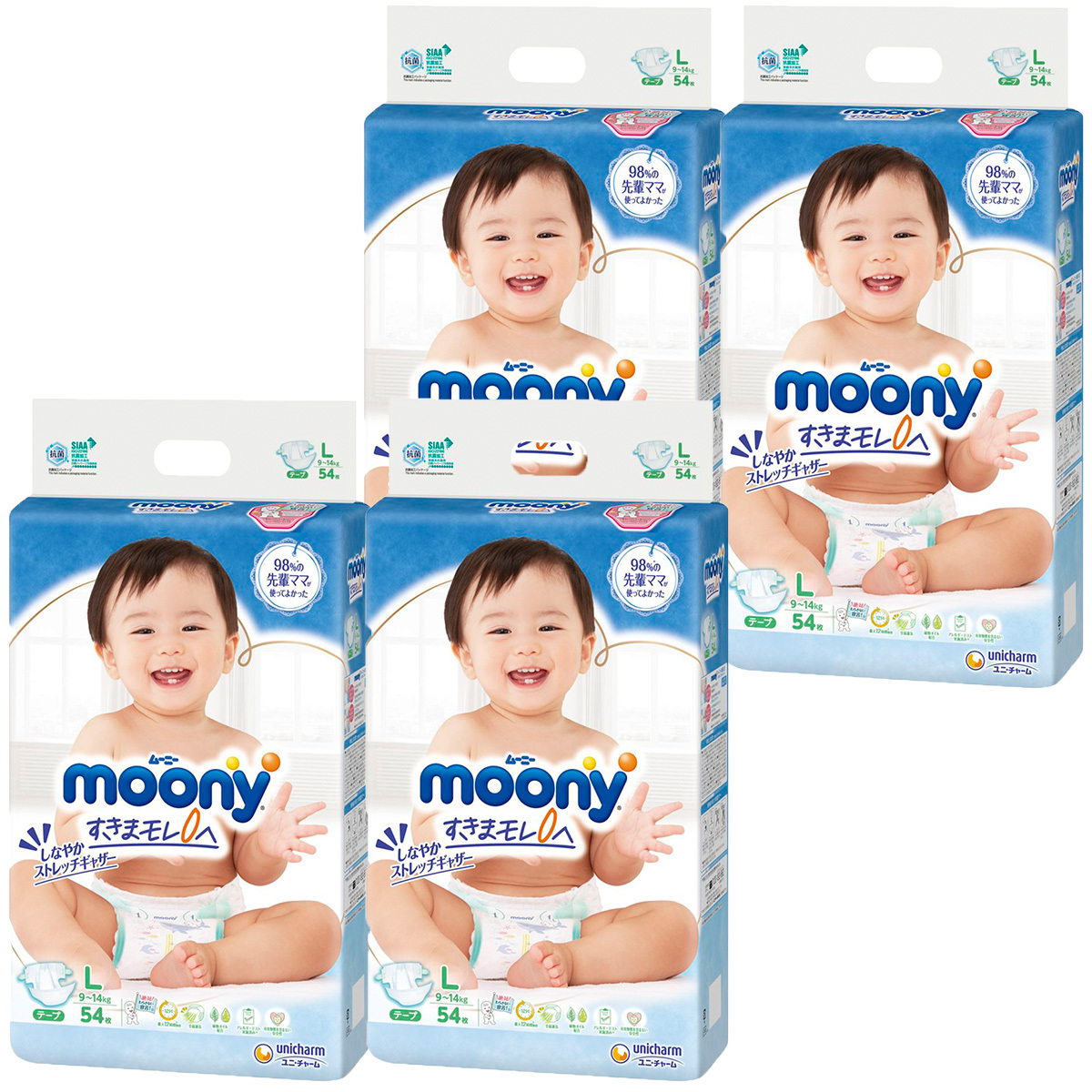 【新品未使用】ムーニー　テープLサイズ　54枚×4パック unicharm ムーニー（テープタイプ） Lサイズ 54x4パック（216枚