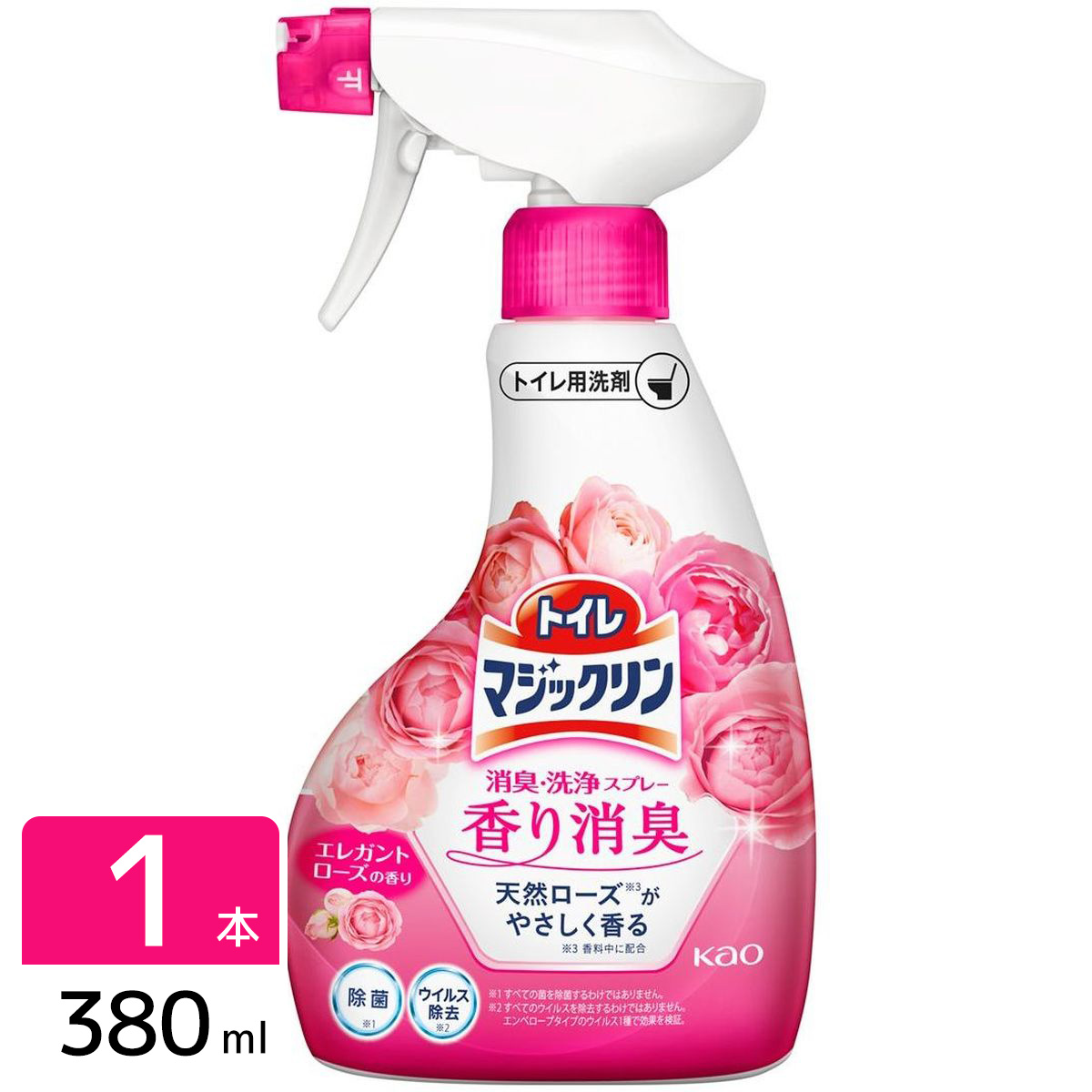 Kao 花王 トイレマジックリン 消臭洗浄スプレー ツヤツヤコートプラス エレガントローズの香り 本体 380ml × 1個 マジックリン トイレマジックリン トイレ洗剤の商品画像