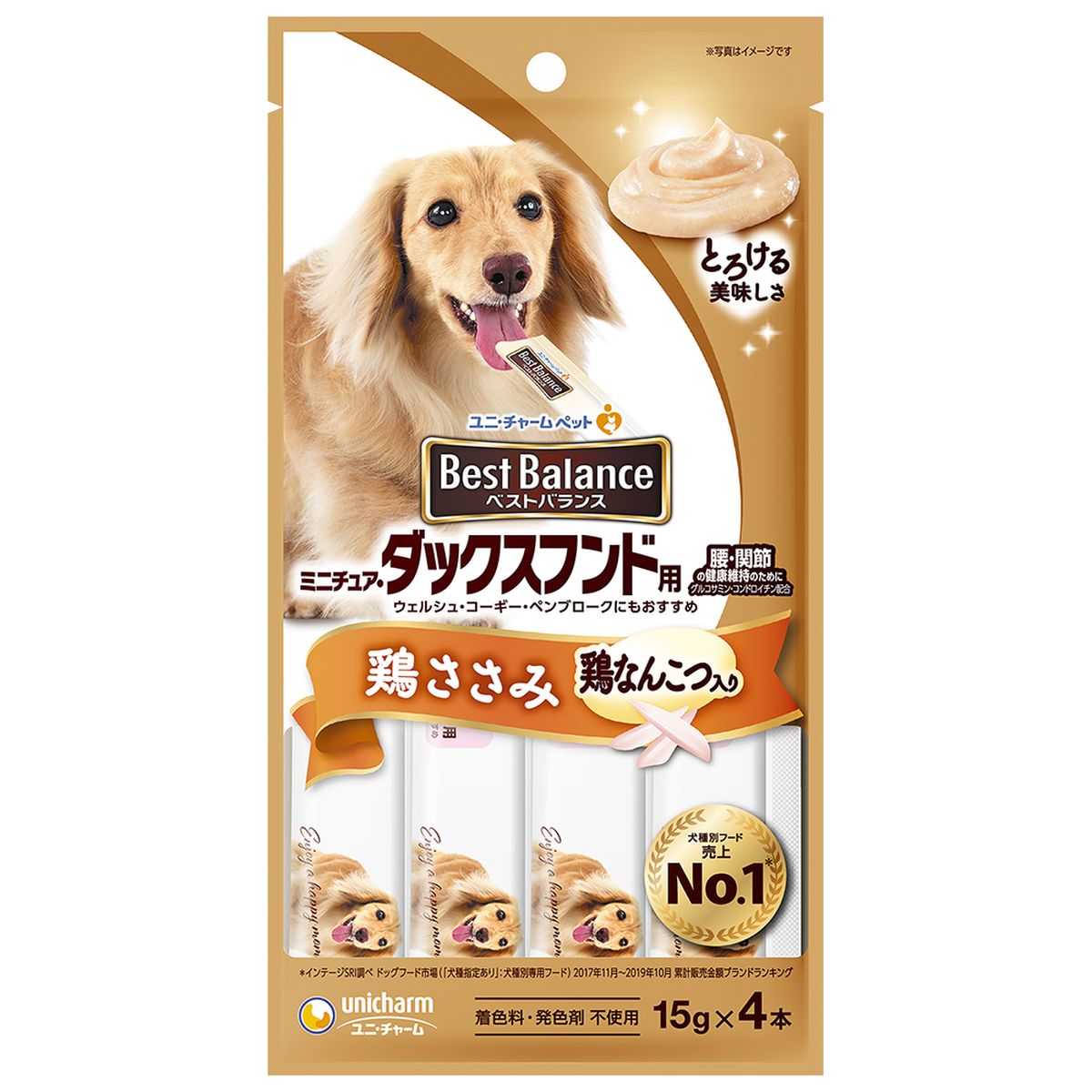 unicharm ベストバランス おやつ ミニチュア・ダックスフンド用 鶏ささみ（15g×4本）×48個 犬用おやつ、ガムの商品画像