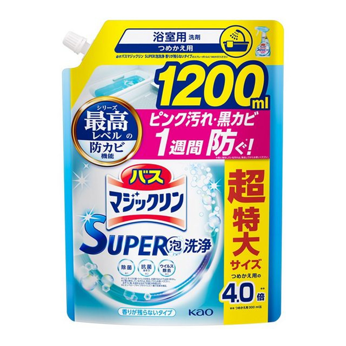 バスマジックリン SUPER CLEAN 香りが残らないタイプ つめかえ用 1200mL×3個の商品画像