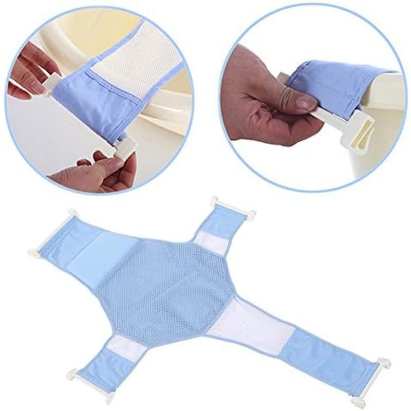  for baby bathing net baby bath net comfortable . cotton material slip prevention baby . protection adjustment possibility 10 character net sponge pillow built-in ( blue ) safe bathing s Lynn 