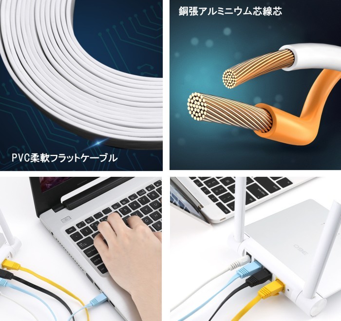 Cat6 LAN cable { white } {10m} category 6 Flat thin type LAN cable _.