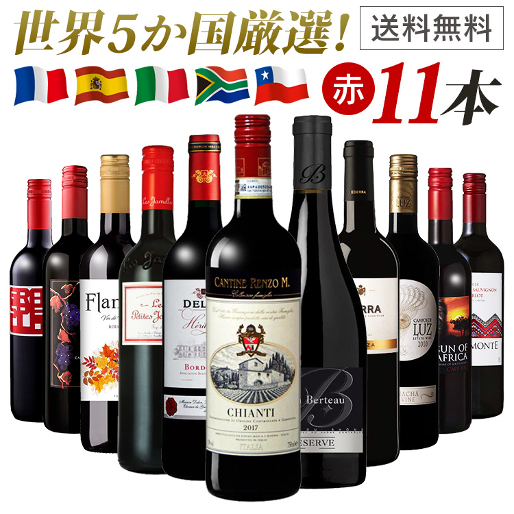 ワイン ワインセット 赤 11本 世界5か国の選りすぐり赤ワイン 11本セット (TD)の商品画像