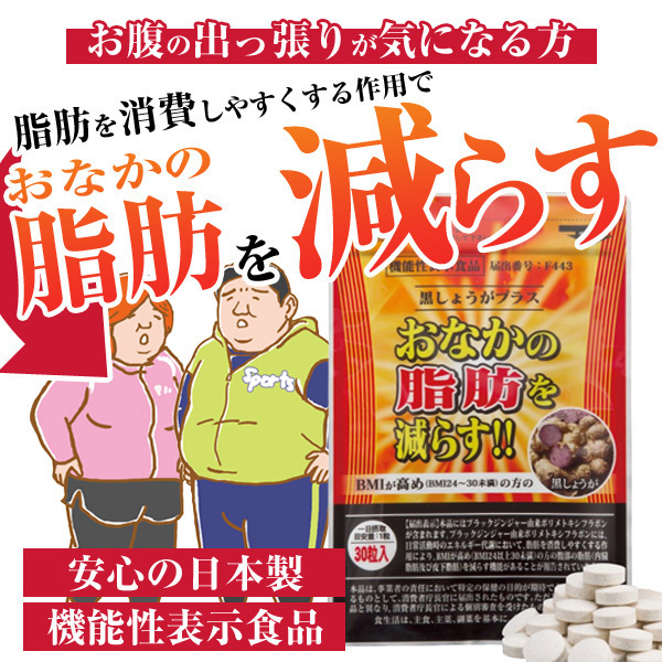 黒しょうがプラス 初回限定 おなかの脂肪 内臓脂肪 皮下脂肪を減らす 機能性表示食品 6袋特価 約6ヶ月分