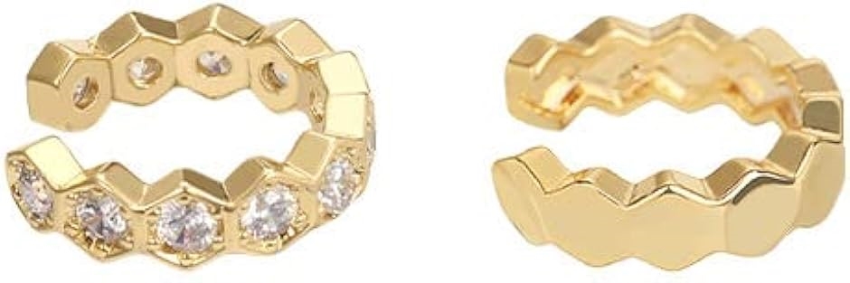  ушные каффы 2 вид Gold CZ diamond поддельный серьги зажим серьги non отверстие .... одна сторона уголок обе уголок аксессуары ( Gold )
