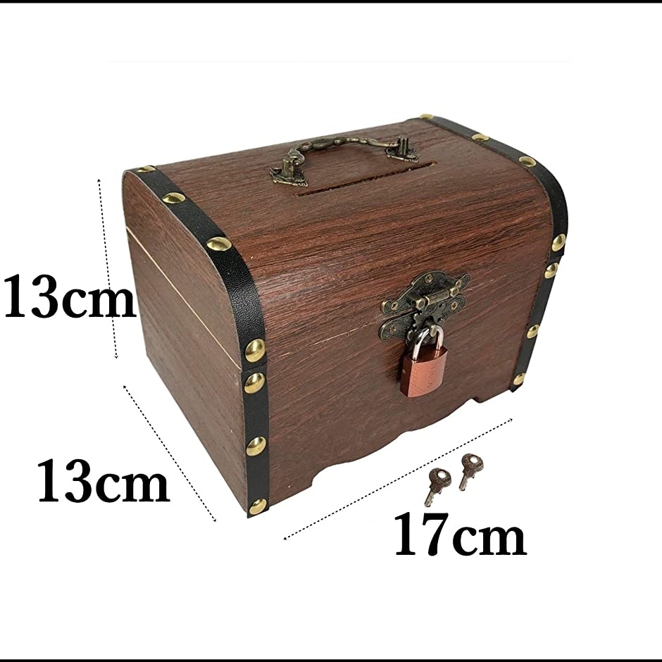 現品 鍵付き宝箱 木製 貯金箱 南京錠 赤茶 ブラウン 南京錠 赤茶 新品