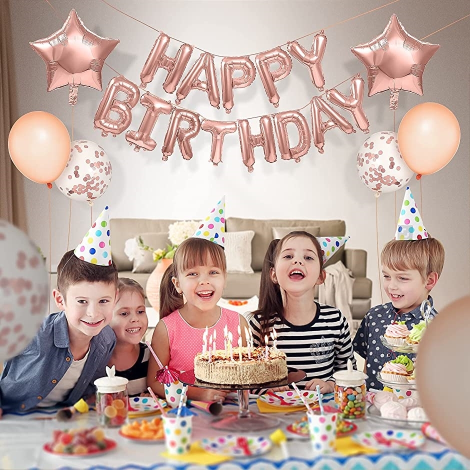誕生日 風船 飾り付けセット Happy Birthday文字 可愛い紙吹雪風船 大人 お祝いバルーン パーティー 27点セット Mdm 子供 チープ