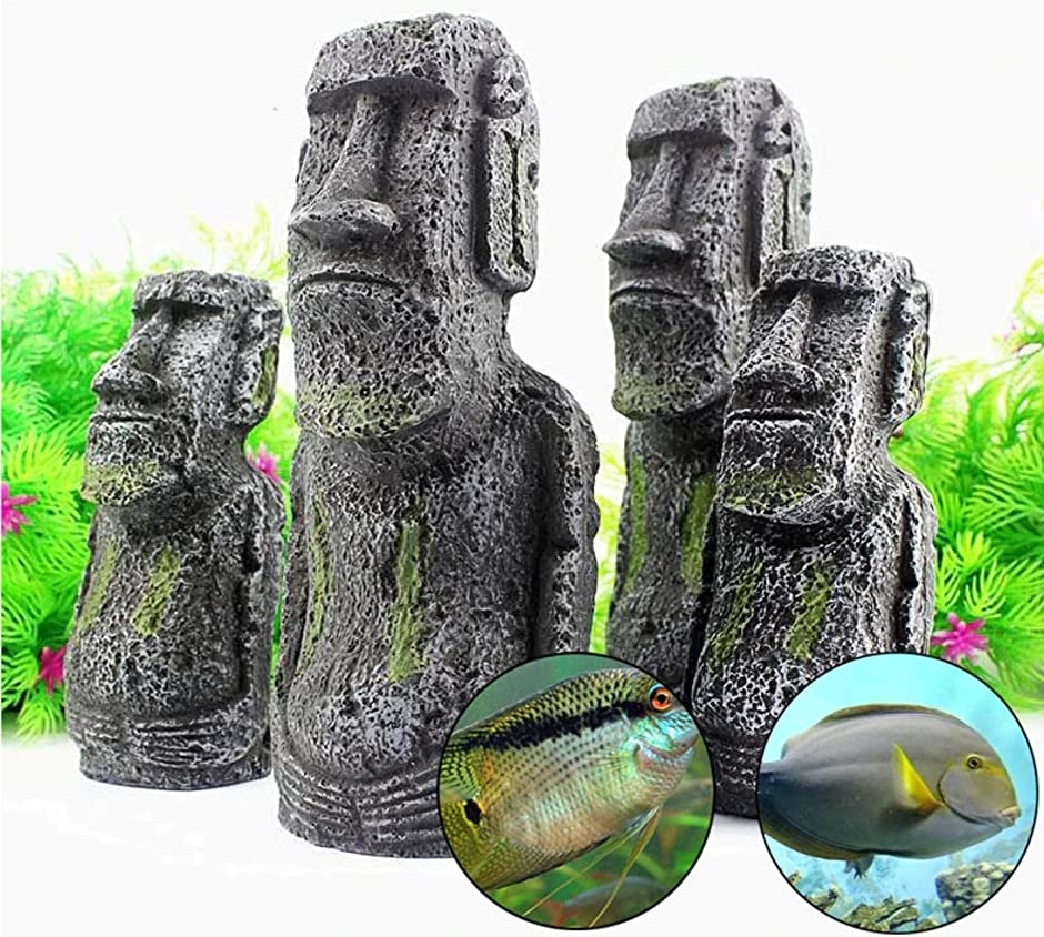 期間限定 水槽 モアイ アクアリウム 石 モアイ像 オブジェ 熱帯魚 メダカ 金魚 水槽セット に 大小 ２個 通販 激安