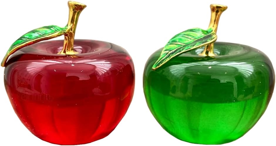 .. crystal feng shui interior objet d'art ornament .. glass Apple paperweight ( red green )