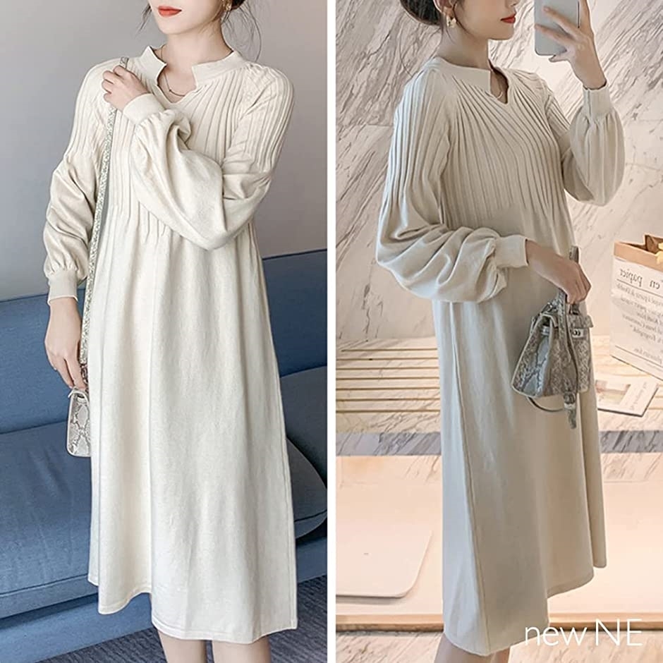 62 以上節約 Newne ニューネ Vネック ボリューム バルーン 袖 ニット ロング ワンピース S Xl レディース ブラック L Shipsctc Org