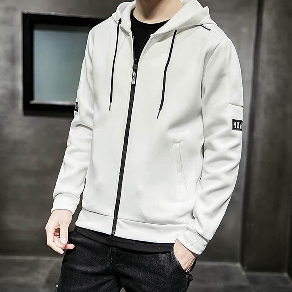 パーカー メンズ 無地 スウェット 長袖 フード付き 細身 ジップアップ かっこいい 春 秋 冬 4色展 ホワイト 2xl ホリック Paypayモール店 通販 Paypayモール