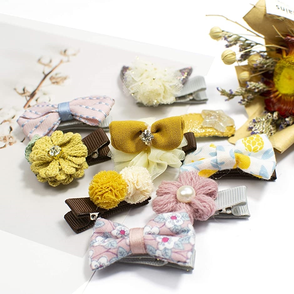ヘアクリップ モデル着用 注目アイテム 赤ちゃん ベビー ヘアピン ヘアアクセサリー キッズ かわいい セット 子供 前髪クリップ イエロー 10点 かみどめ