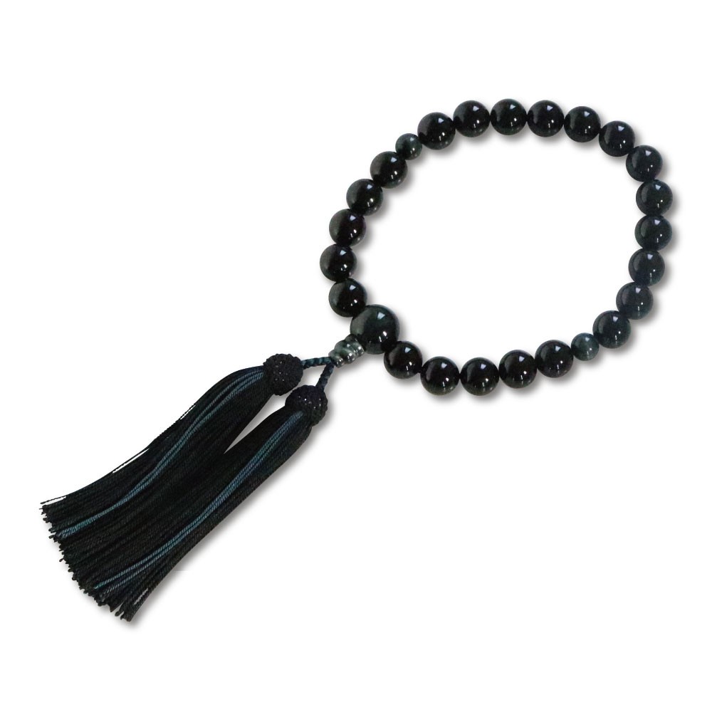数珠 男性用 略式 京念珠 全宗派対応 オニキス 12mm （虎目(暗青)仕立