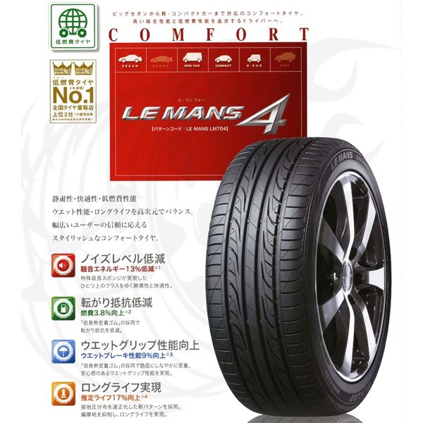 v ルマン4 低燃費 Lm704 低燃費 4本セット Lm704 Lm704 ダンロップ 夏タイヤ 16 17年製 195 50r15 タイヤチェーン専門店ホットロード