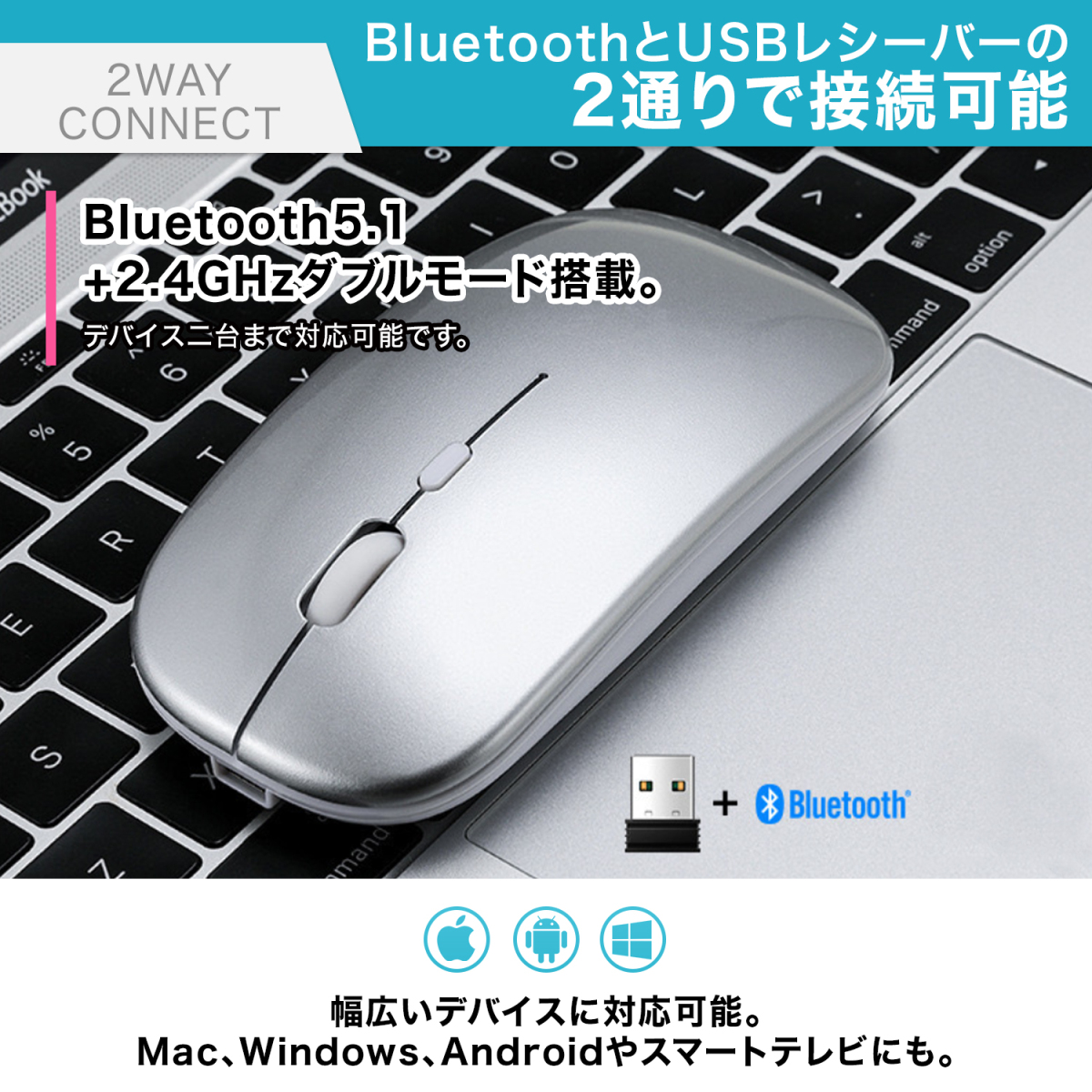  wireless mouse rechargeable mouse Bluetooth5.0 2.4GHz quiet sound 3 -step DPI optics type Windows Mactere Work 