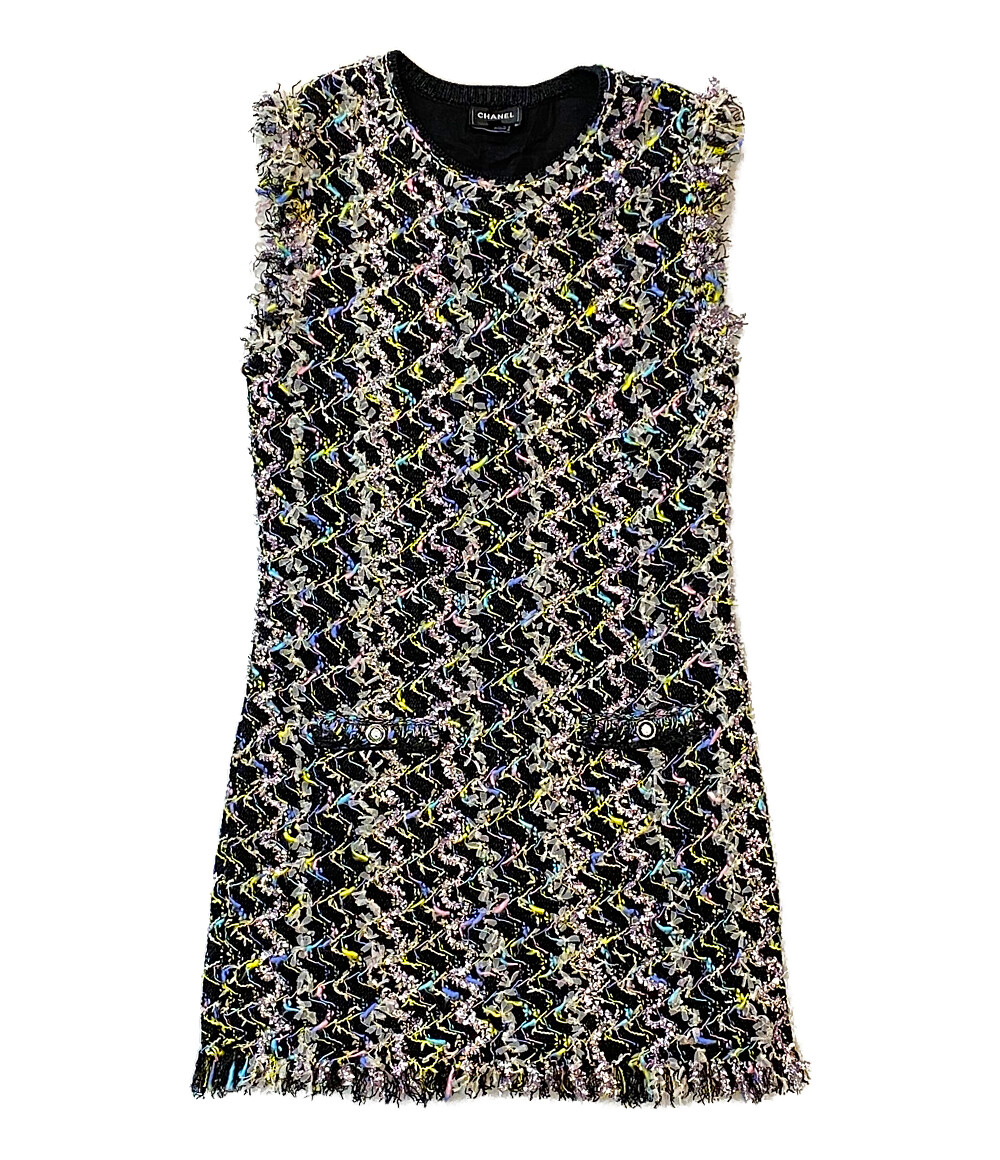  Chanel tweed dress no sleeve One-piece dress Paris kore look 17 P722 P72290K10381 lady's SIZE 34 CHANEL used 