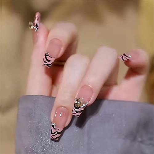 24 sheets. . horse pattern . crystal. French style. person shape long fake nails 