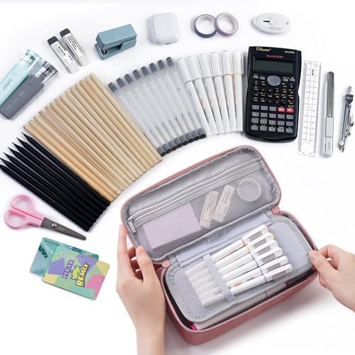 WEMATE pen case high capacity writing brush box width opening 2 layer simple multifunction stylish - zipper pen holder attaching powerful classification . storage power girl, man, adult, small 