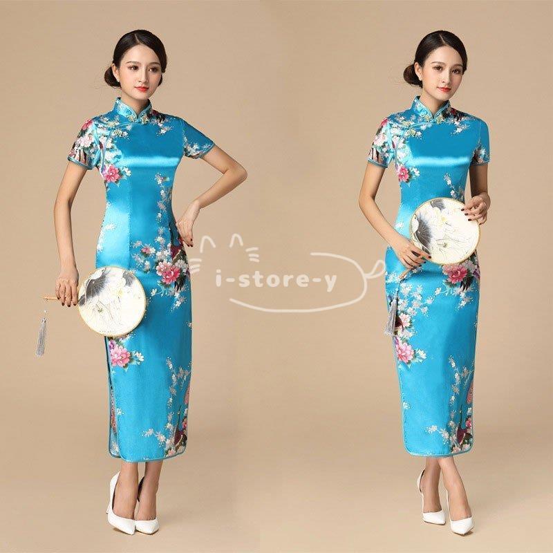  платье в китайском стиле длинный коричневый ina способ One-piece костюмы длинный длина большой размер коричневый ina одежда разрез цветочный принт костюмированная игра новый товар 
