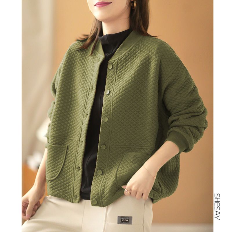  quilting jacket jacket short coat quilt coat large size adult easy outer autumn winter spring lady's feather weave outer garment long sleeve cotton inside 