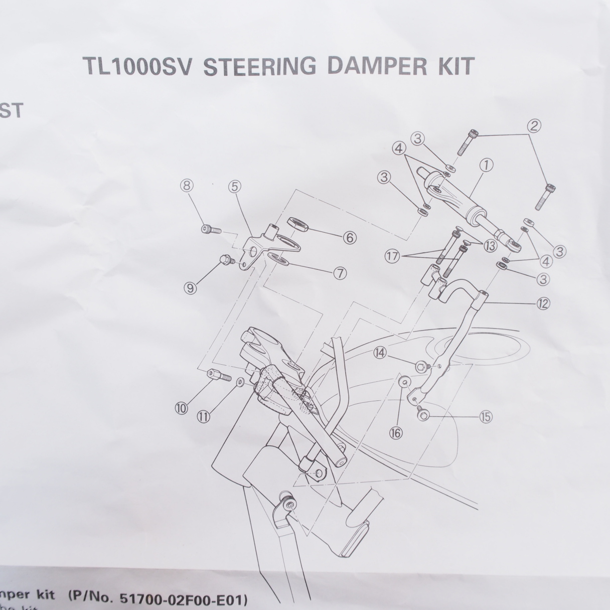 TL1000S VT51A original option steering damper kit stereo Dan 51700-02F00-E01 TL1000SV