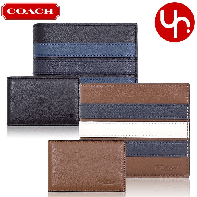 【新品】コーチCOACH メンズレザーストライプ二つ折り財布　IDケース付 COACH コーチ 財布 二つ折り財布 F24649 ヴァーシティ