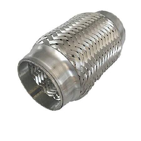 Heavy Duty Double Braided Stainless Steel Exhaust Flex Pipe with 2.25" ID / 6" Braided Length / 6" Overal Length, 2.25x6x6