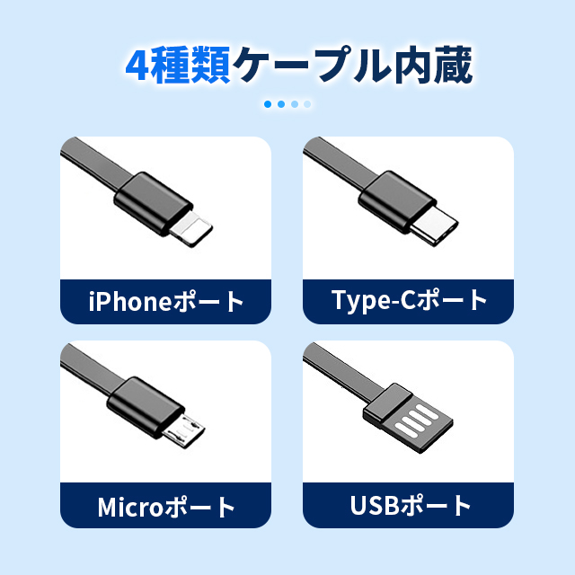 [ ограниченное количество 2,180 иен -1680 иен ] мобильный аккумулятор 20000mAh большая вместимость маленький размер 4. кабель встроенный PSE засвидетельствование смартфон зарядное устройство LED осталось количество отображать Micro USB Type-C lightning