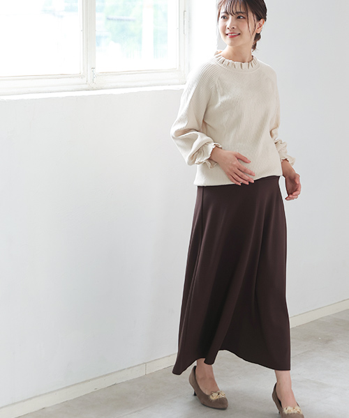  dog seal head office beautiful Silhouette maternity flair skirt black Brown autumn winter long height office commuting pregnancy postpartum stretch beautiful . punch 