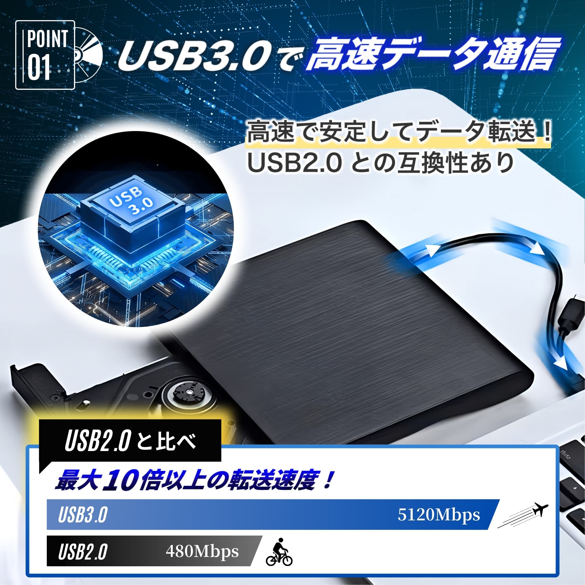 DVD Drive usb3.0 personal computer windows CD portable connection attached outside black writing type-c easy high speed mac player white quiet sound high quality 