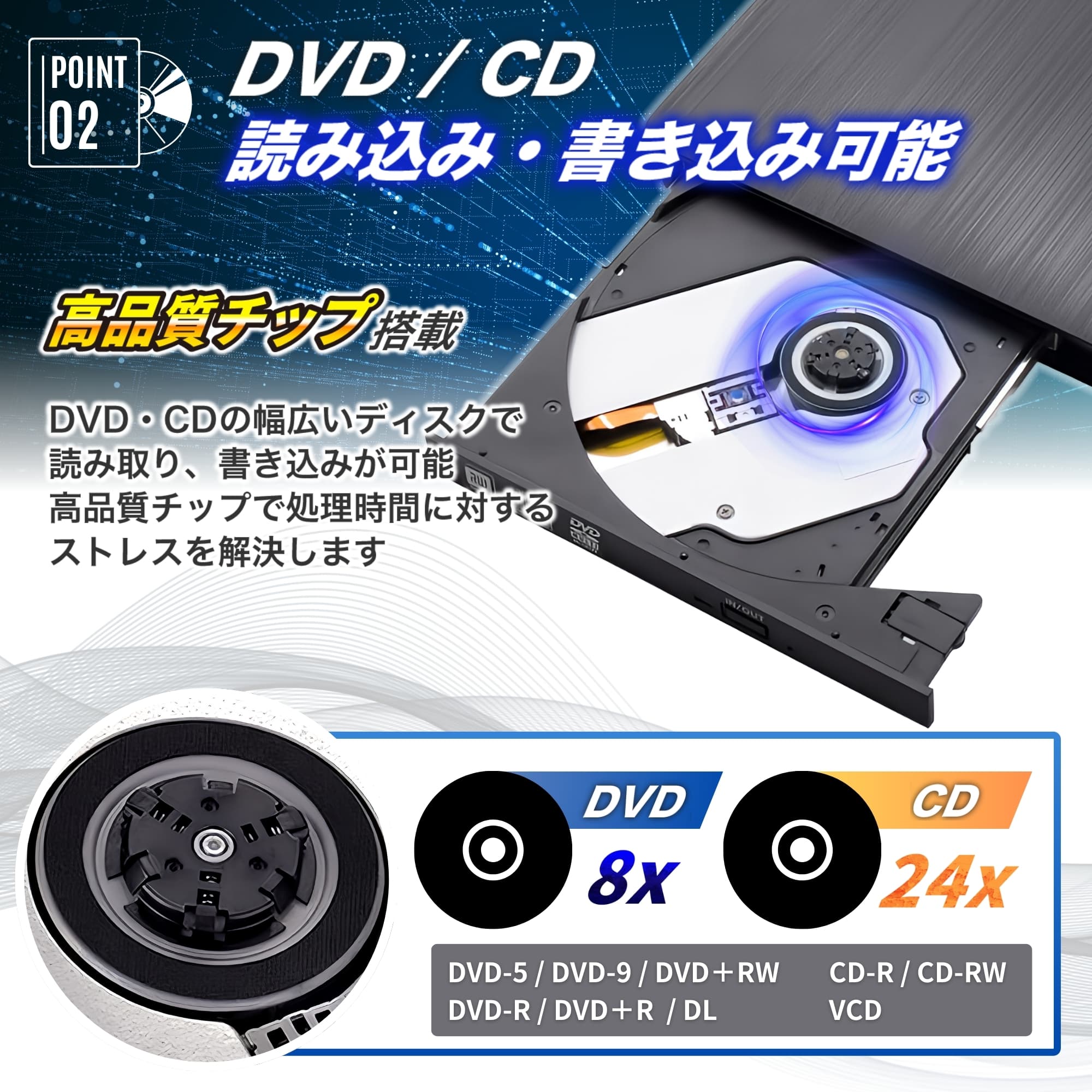 DVD Drive usb3.0 personal computer windows CD portable connection attached outside black writing type-c easy high speed mac player white quiet sound high quality 