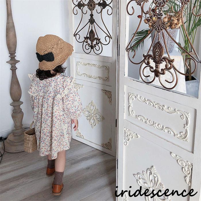  ребенок одежда One-piece длинный рукав весна лето девочка Kids One-piece длинный One-piece туника ребенок платье Junior модный симпатичный тонкий девушки цветочный принт новый товар 