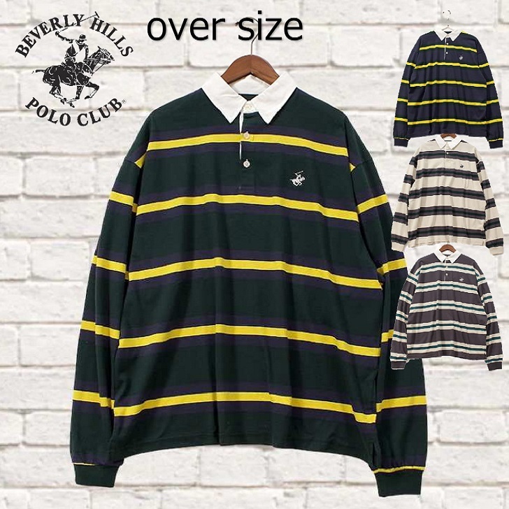 [BEVERLY HILLS POLO CLUB] Beverly Hill z Polo Club Rugger рубашка длинный рукав большой размер one отметка вышивка унисекс 