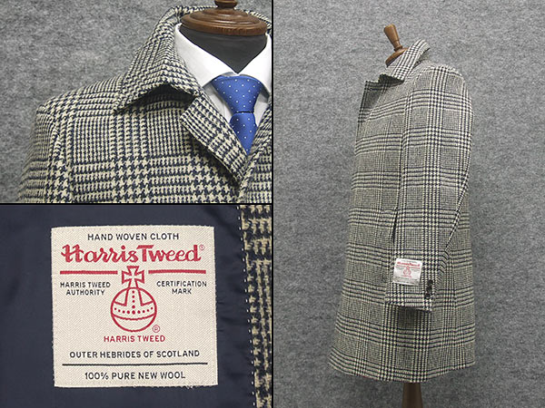  Британия ткань [Harris Tweed] Harris твид пальто с отложным воротником белый темно-синий серия проверка одиночный 4. осень-зима предмет HTC-S11