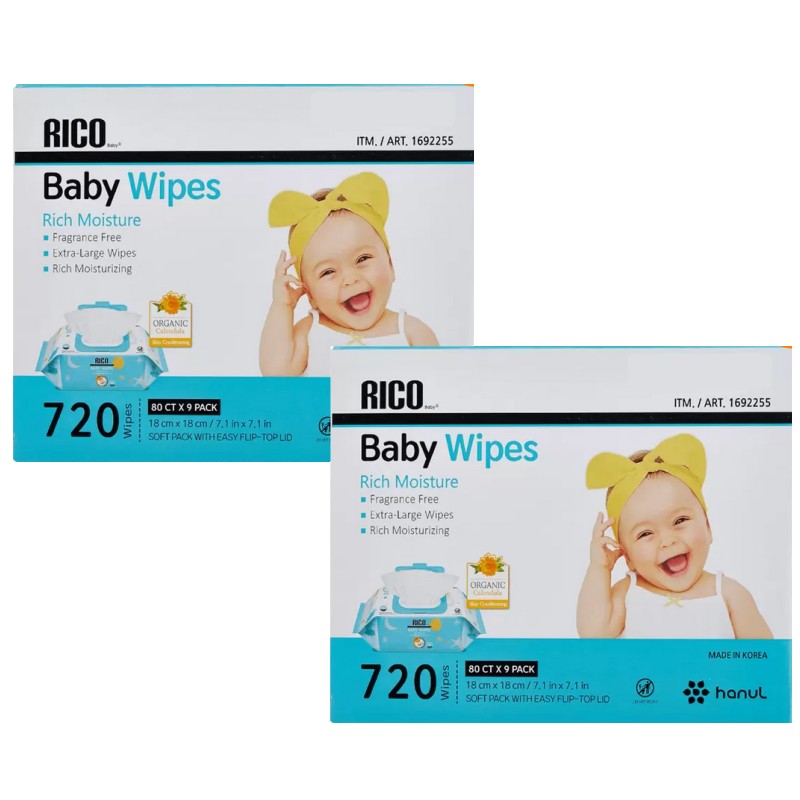 [2 box set ](RICO Rico pre-moist wipes 720 sheets insertion ×2 box )18cm×18cm 9 piece pre-moist wipes baby supplies wet wipe bulk buying high capacity Korea cost ko1692255