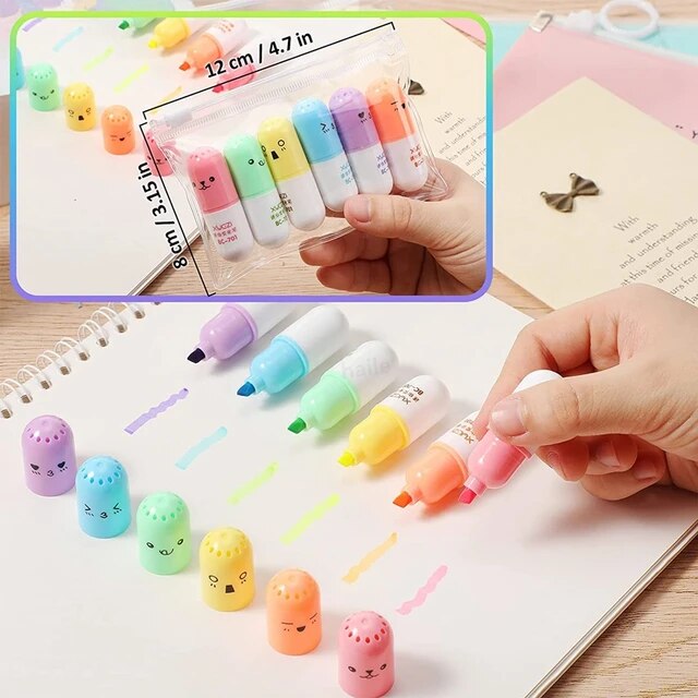  high re* 6 piece lovely Mini circle medicine highlighter lovely .... laughing face fluorescence marker pen school office stationery supplie