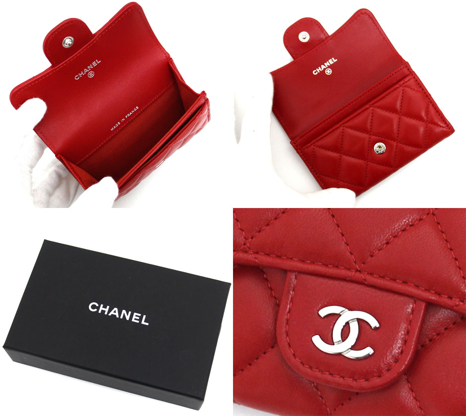 CHANEL Chanel AP0214 RED matelasse here Mark Classic flap card-case card-case red silver metal fittings new goods gift box attaching 