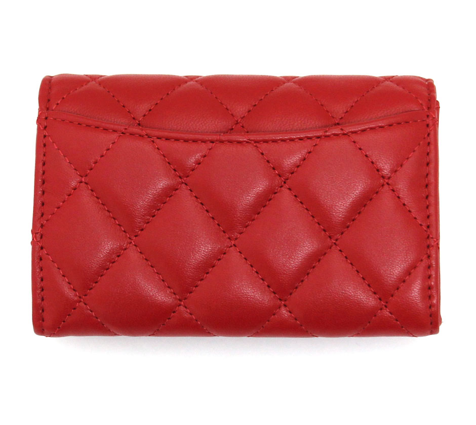 CHANEL Chanel AP0214 RED matelasse here Mark Classic flap card-case card-case red silver metal fittings new goods gift box attaching 