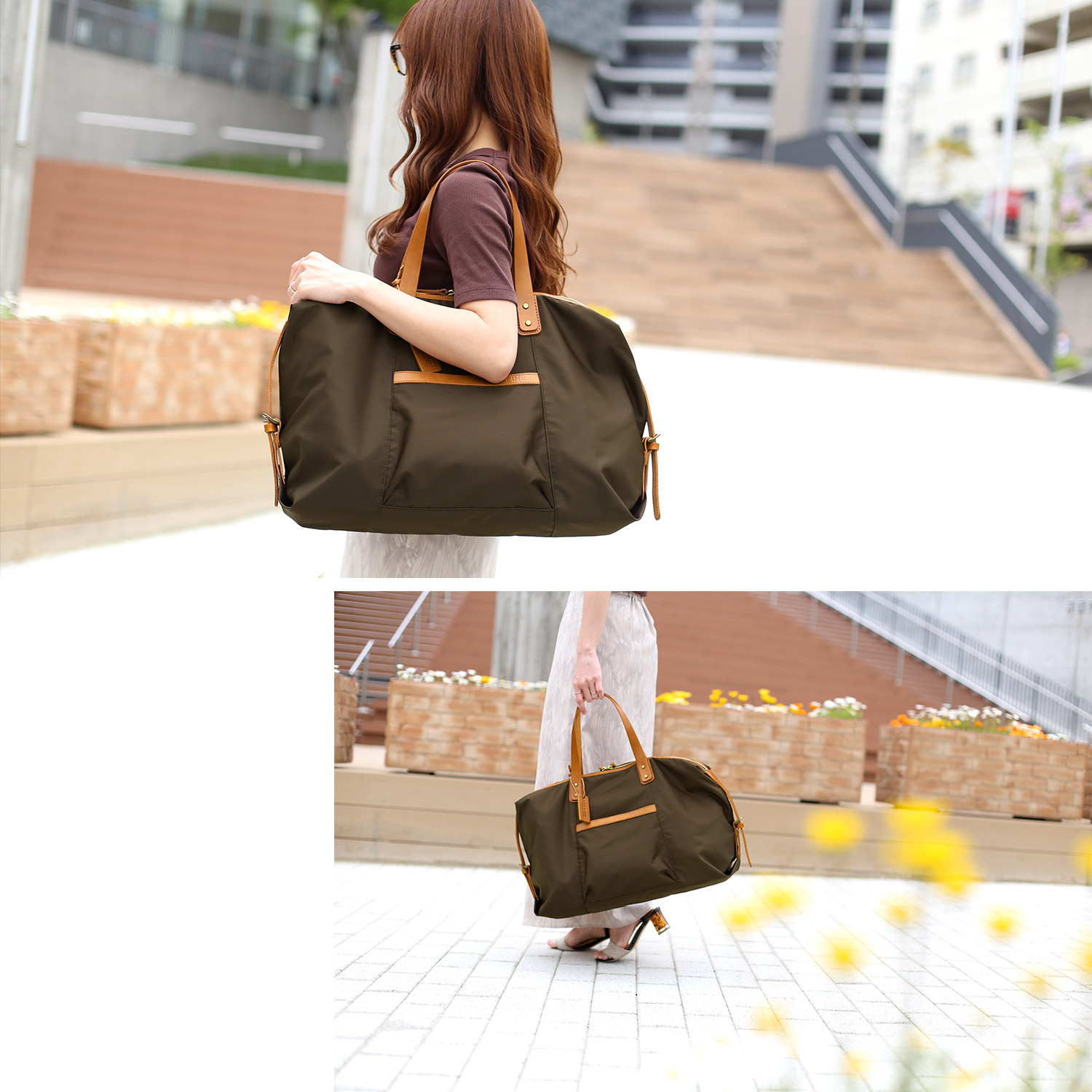 HALEINE бренд сумка "Boston bag" женский нейлон Tochigi кожа путешествие довольно большой легкий портфель (No.07000073)