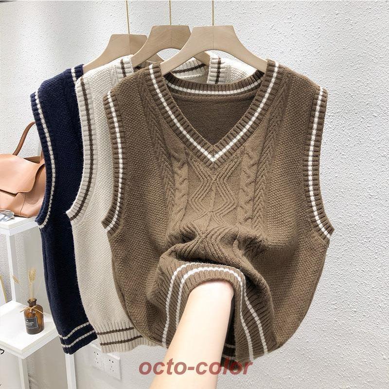  school vest woman school uniform school V neck piling put on large size body type cover simple going to school spring autumn .... high school student junior high school student knitted pretty 