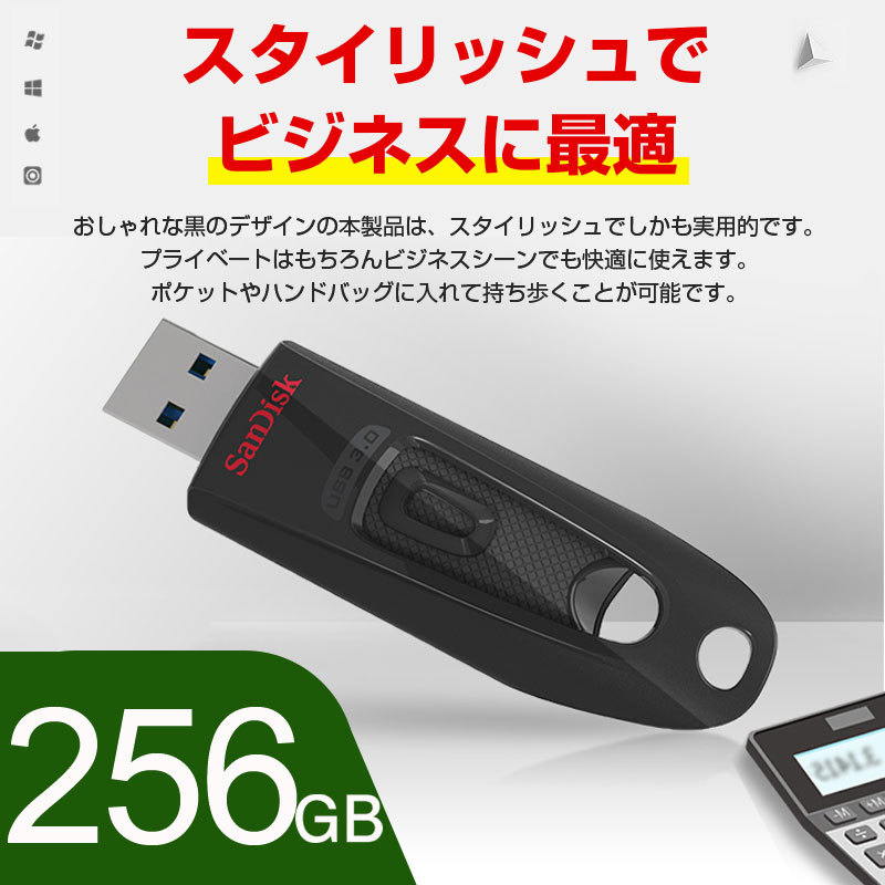 USBメモリ 256GB サンディスク Sandisk ULTRA USB3.0 高速 100MB/ｓ 